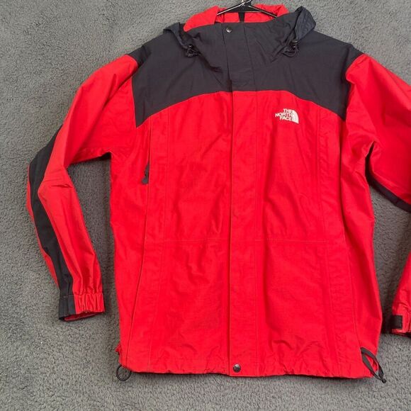 North Face Jacket Fleece Hyvent Mens M Red Black Packaway Hood - Picture 2 of 11